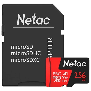 Карта памяти microSDHC [класс 10/UHS-I/U1] 256GB  Netac P500 Extreme Pro +SD adapter (NT02P500PRO-256G-R)